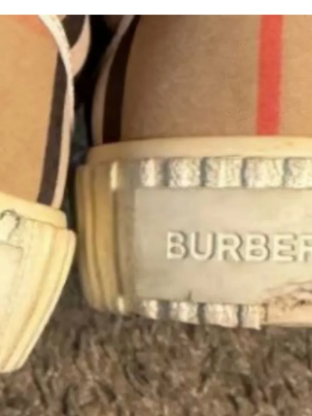Burberry Kids Iconic Check Velcro Sneakers in Beige and White.